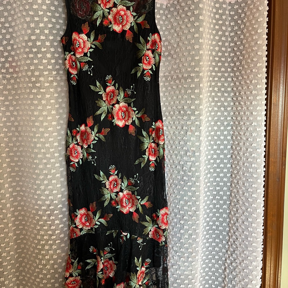 Floral Embroidered Black Dress